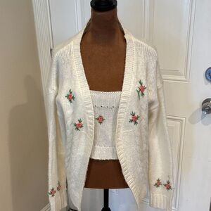 Chic White Floral Embroidered Cardigan